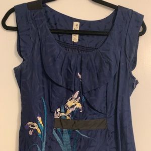Anthropologie Silk Tank with Embroidery Size 8